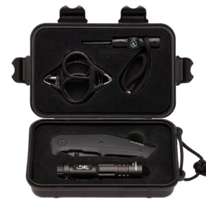 Browning 3220288 Outdoorsman Survival Kit 3.50" Folding Drop Point Plain Black Stonewashed 8Cr13MoV SS Blade/Black G10 Handle Includes Storage Case/Flashlight/Wire Saw/Fire Flint/Compass/Whistle