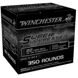 Winchester Super Suppressed Rimfire Ammo 22 LR 45 gr. Subsonic Black Copper Plated 350 rd.