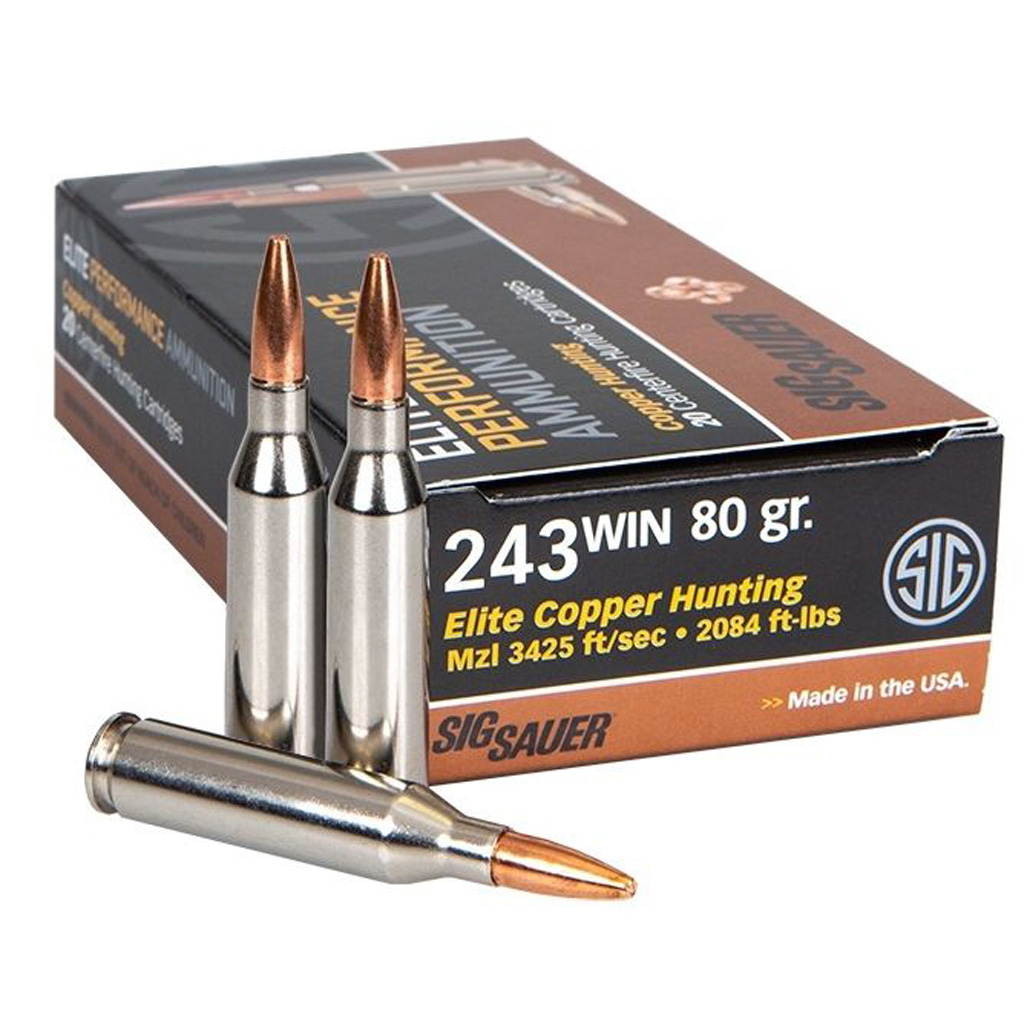 Sig Sauer Elite Copper Hunting Rifle Ammo 243 Win 80 gr. Solid Copper 20 rd.
