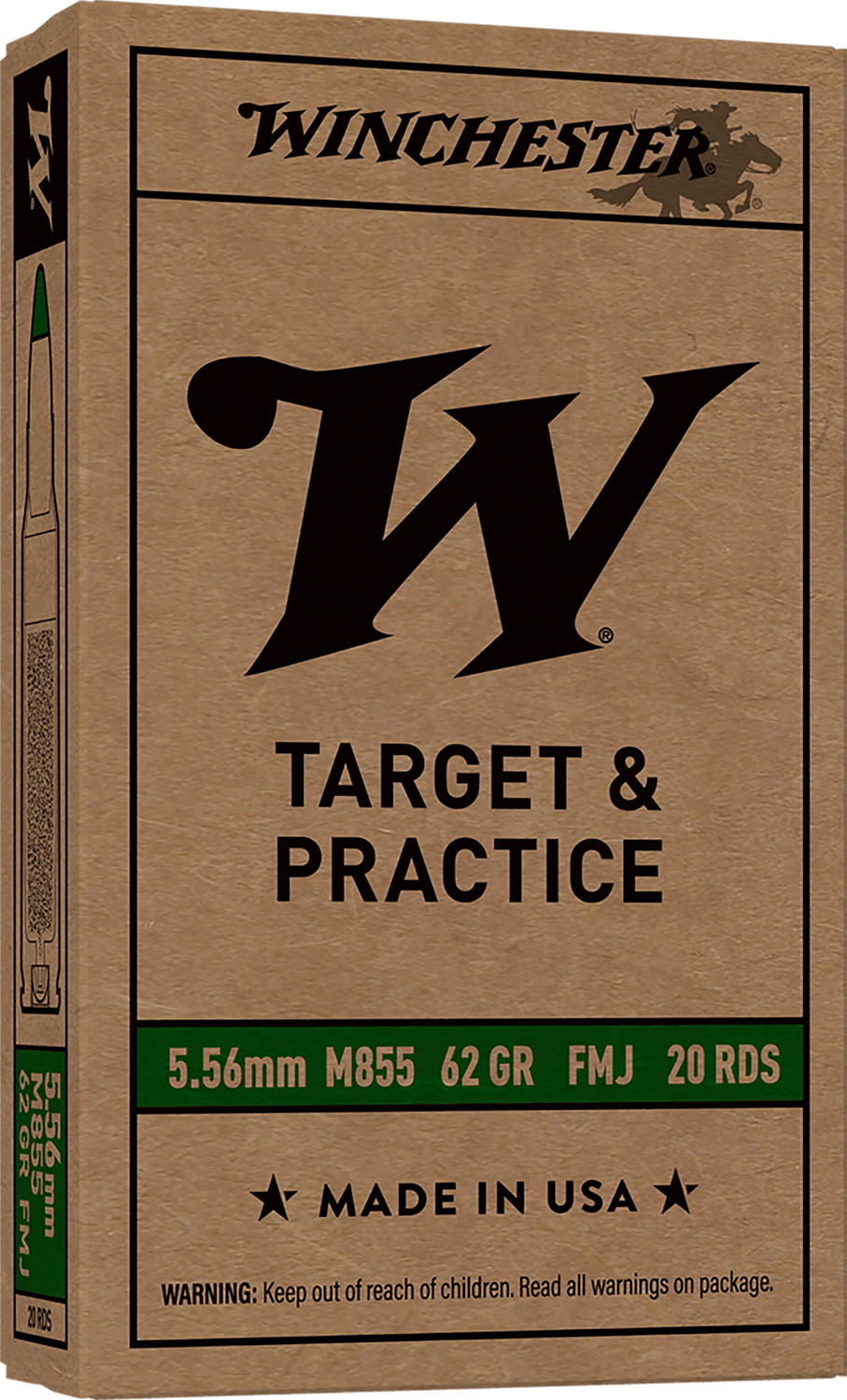 Winchester Ammo WM855K USA M855 Green Tip 5.56x45mmNATO 62gr Full Metal Jacket Lead Core 20 Per Box/50 Case