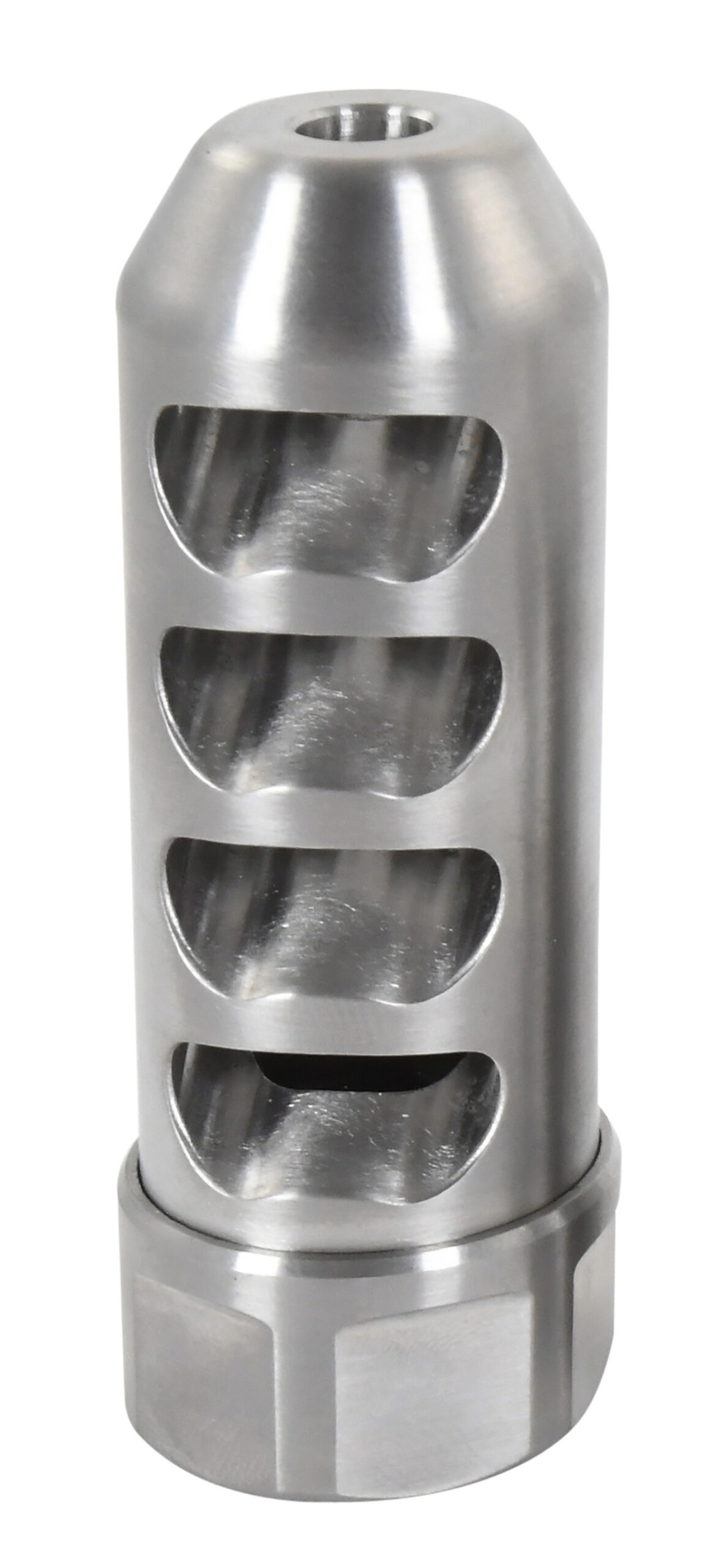 American Precision Arms G2F5838S Gen 2 Fat Bastard Self Timing Brake Stainless Steel with 5/8"-24 tpi Threads, 3.30" OAL & 1.115" Diameter for 338 Cal Rifle