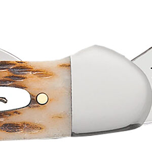 Case 00263 Canoe 2.60"/1.97" Folding Spear/Pen Plain Mirror Polished Chrome Vanadium Steel Blade/Peach Seed Jigged Amber Bone Handle