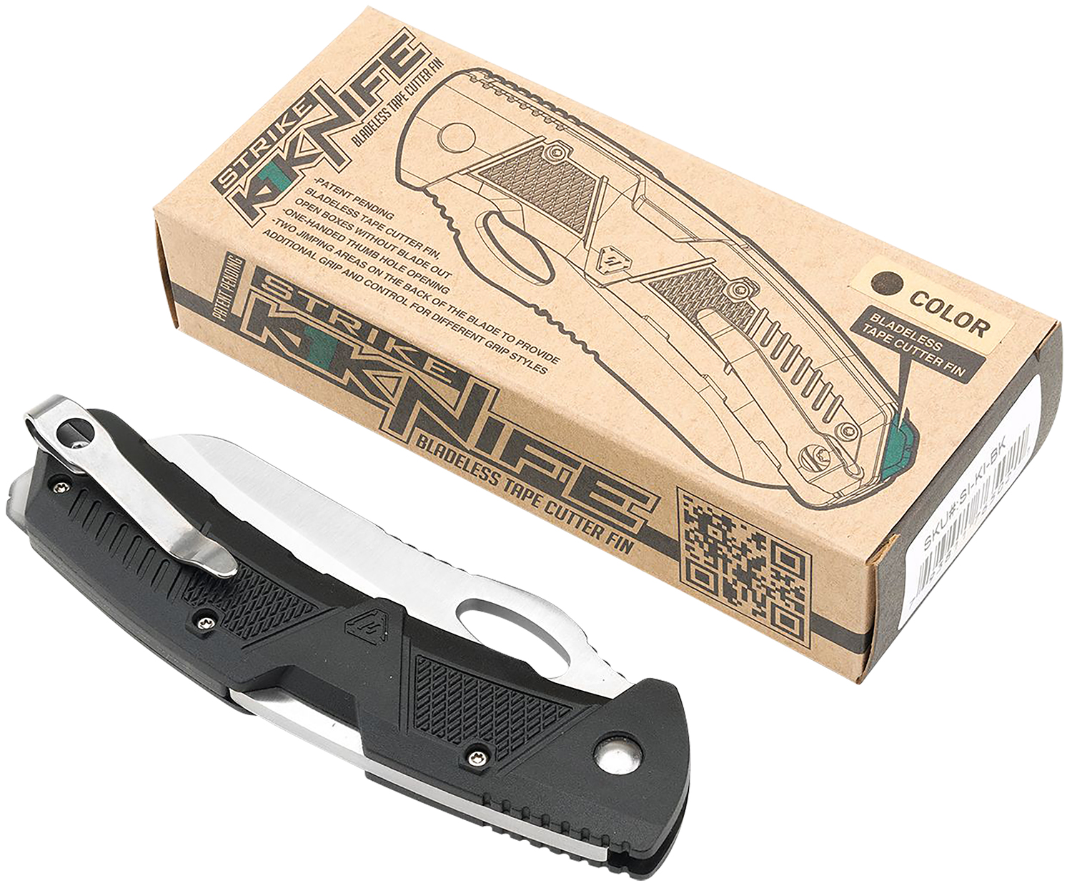 Strike Industries K1BK K1 3.51" Folding Plain AUS-8A SS Blade Black Textured Polymer Handle Includes Pocket Clip