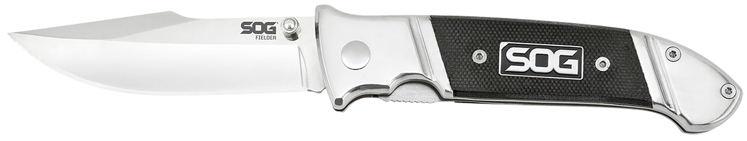 S.O.G SOG-FF38-CP Fielder 3.30" Folding Clip Point Plain Satin 7Cr17MoV SS Blade Black G10 Handle Includes Belt Clip