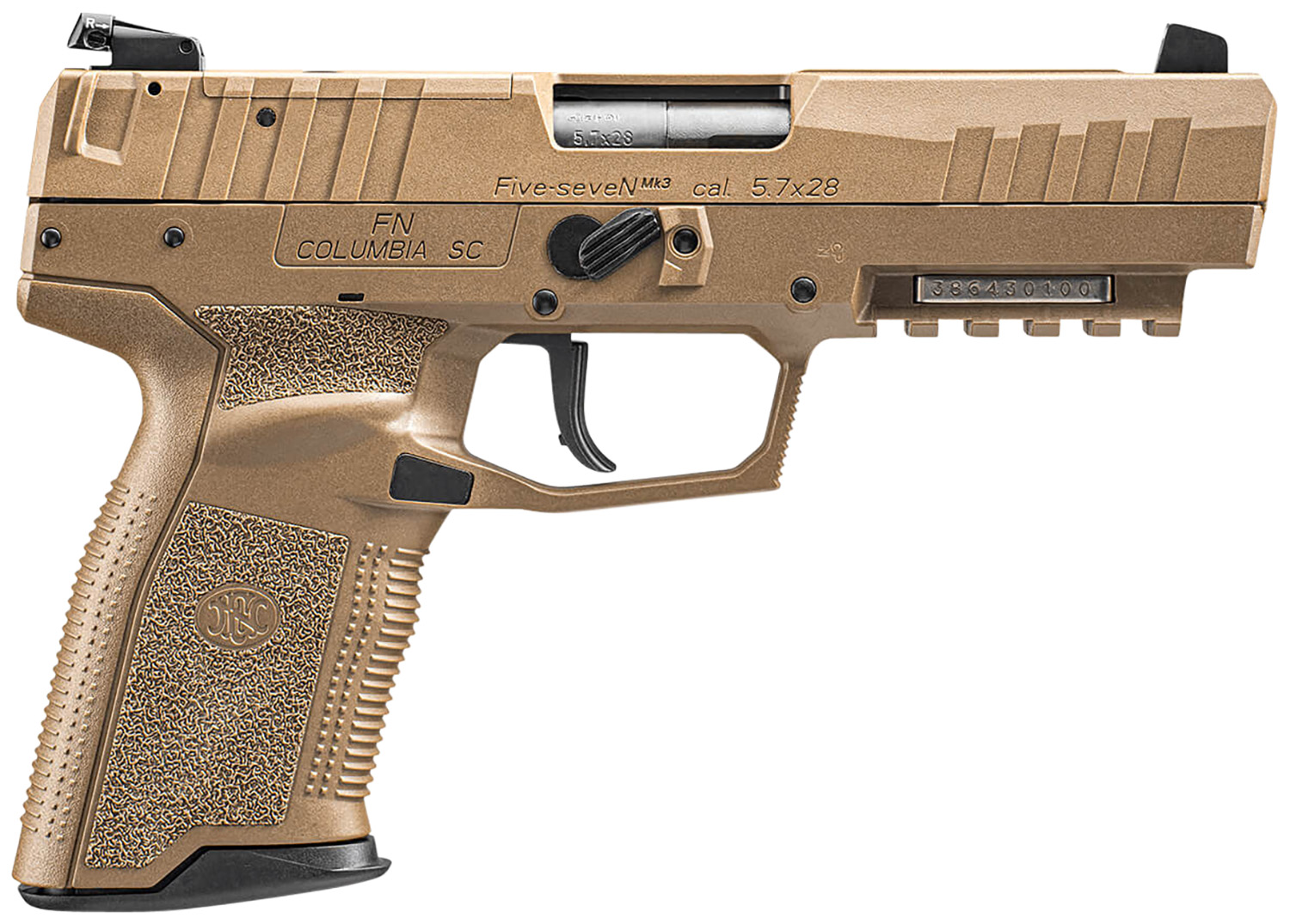 FN 66101277 Five-seveN MRD 5.7x28mm 10+1 4.80" Black Steel Barrel, Flat Dark Earth Optic Cut/Serrated Steel Slide & Polymer Frame w/Picatinny Rail, FDE Textured Polymer Grip, Ambidextrous