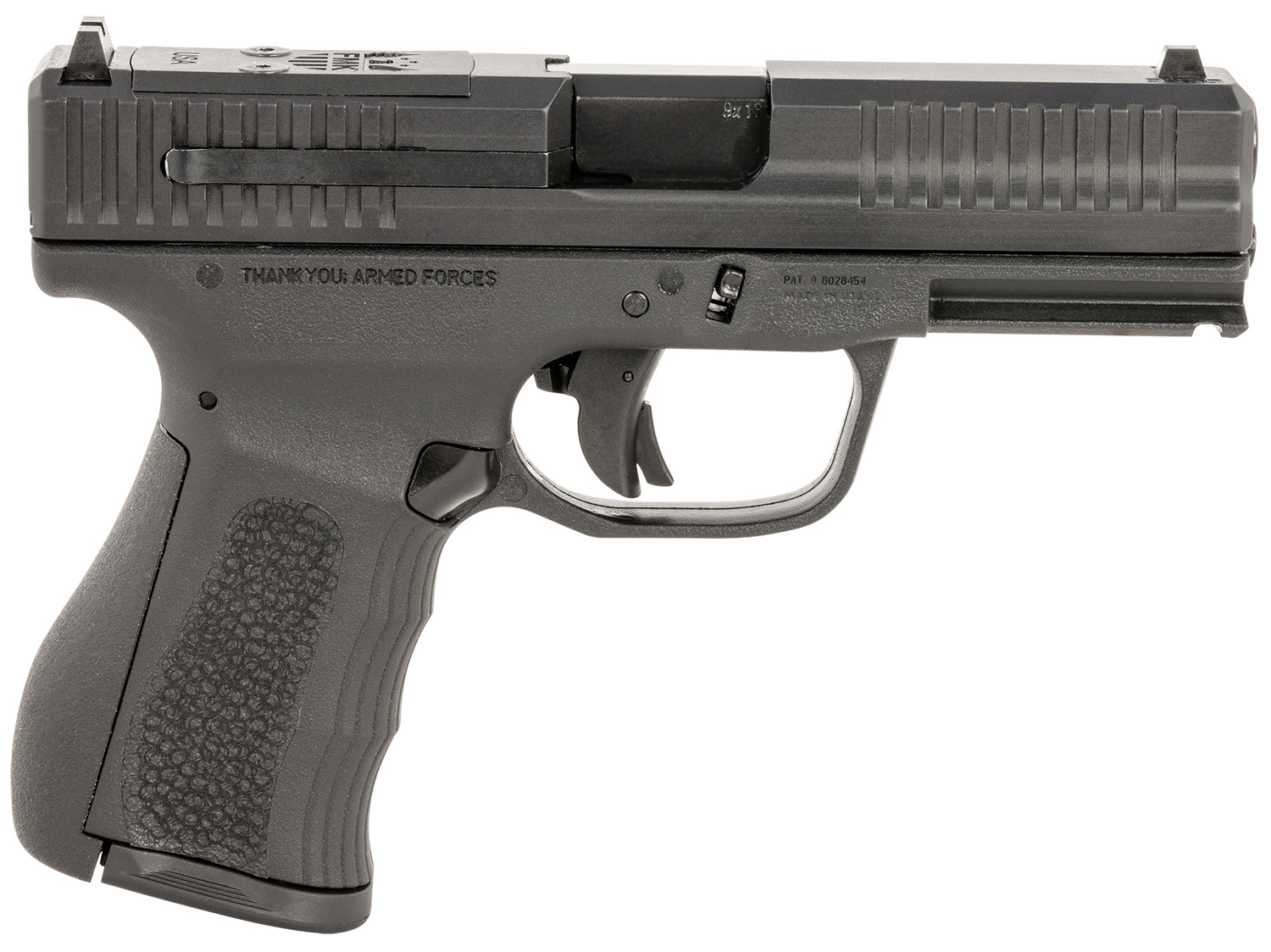 FMK FMKG49BSS G3 9mm Luger 14+1 4" Stainless Steel Barrel, Black Optic Cut/Serrated Carbon Steel Slide, Black Polymer Frame w/Picatinny Rail, Black Backstrap Grip