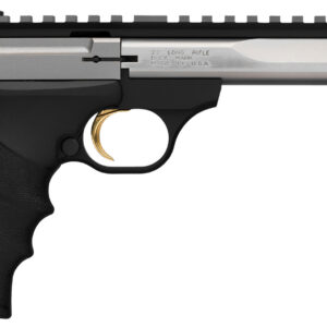 Browning 051507490 Buck Mark Contour 22 LR 10+1, 5.50" Polished Flats Contoured Barrel, Matte Stainless Serrated w/Picatinny Rail Slide, Matte Black Anodized Frame, Black URX Grip, Ambidextrous