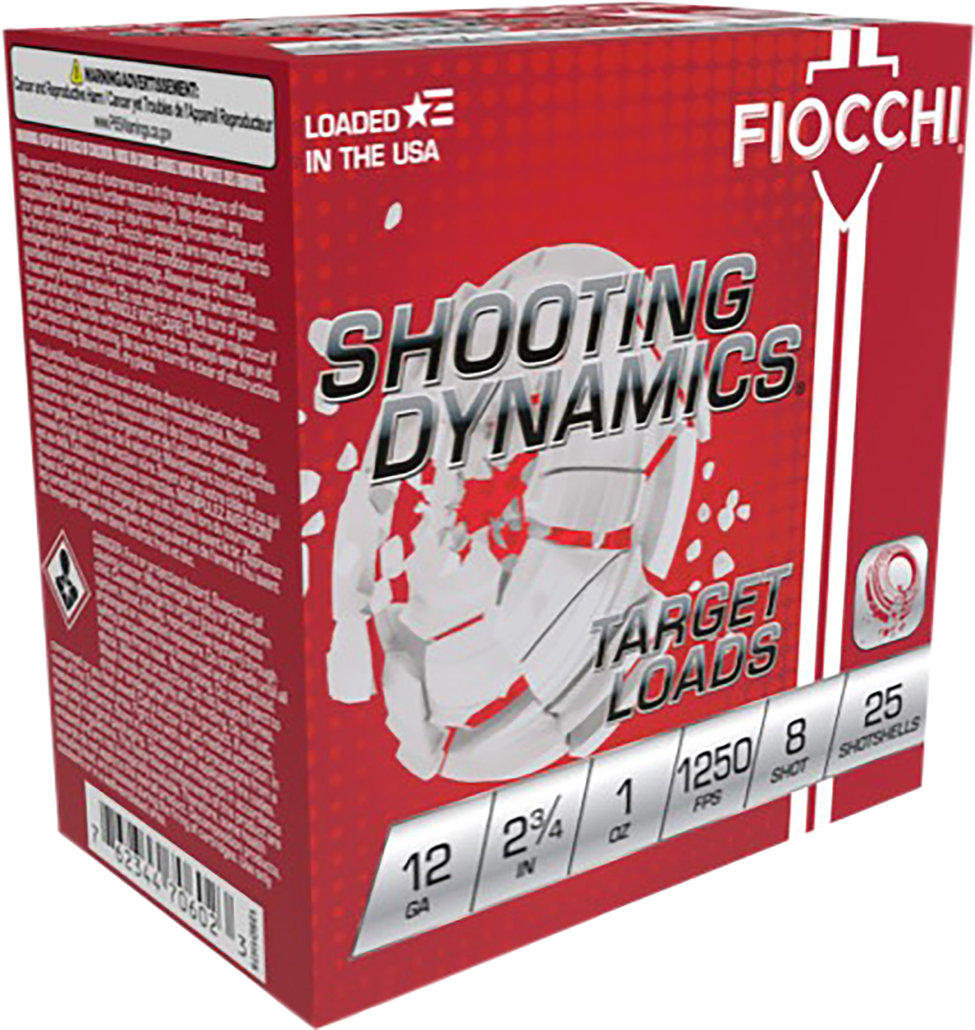 Fiocchi 12SD1X8 Shooting Dynamics 12Gauge 2.75" 1oz 8Shot 25 Per Box/10 Case