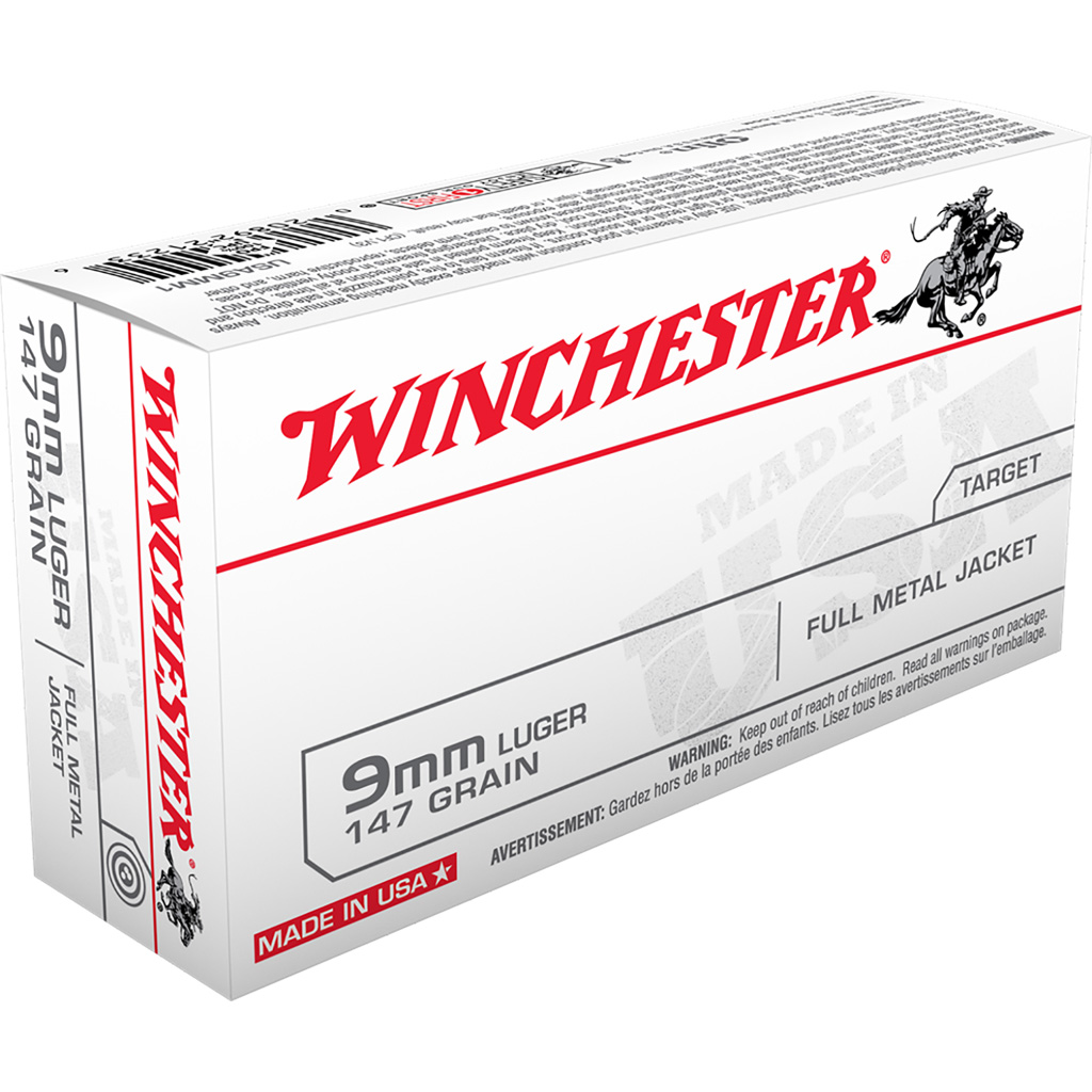 Winchester USA Pistol Ammo 9mm 147 gr. FMJ Flat Nose 50 rd.