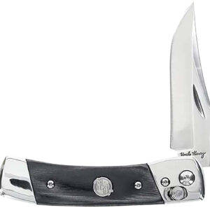 Uncle Henry 1222001 Smokey  2.90" Folding Plain 7Cr17MoV SS Blade, Black/SS Wood Laminate Handle