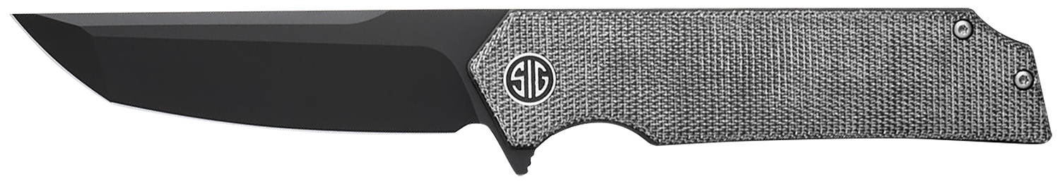 Sig Sauer Knives TS8BB Tsuru 3.30" Folding Tanto Plain Black PVD 154CM SS Blade, 4.20" Salt & Pepper Micarta Handle