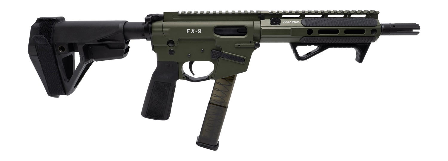 Freedom Ordance FX9P8E-ODG FX9P Elite 9mm Luger 8" Black Nitride Threaded Barrel, OD Green Anodized Aluminum Receiver w/Picatinny Rail, M-LOK Handguard, Black Polymer SB Tactical SBA5 Brace, Black Pol