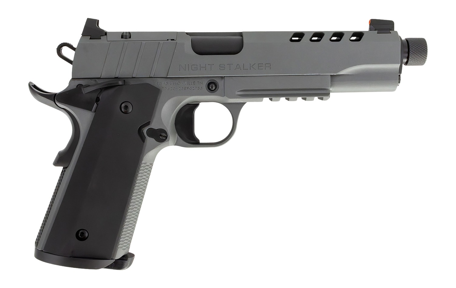 Tisas Arms 10100556 1911 Night Stalker SF 45 ACP 8+1 5.11" Black Threaded Barrel, Gray Cerakote Carbon Steel Lightening Cut/Serrated Slide, Gray Cerakote Carbon Steel Frame w/Beavertail & Picatinny Ra