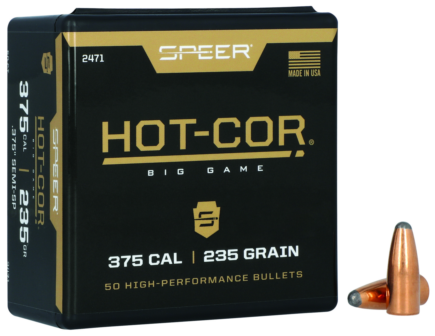 Speer 2471 Hot-Cor 375Cal 235gr Semi Spitzer Soft Point 50 Per Box/5 Case