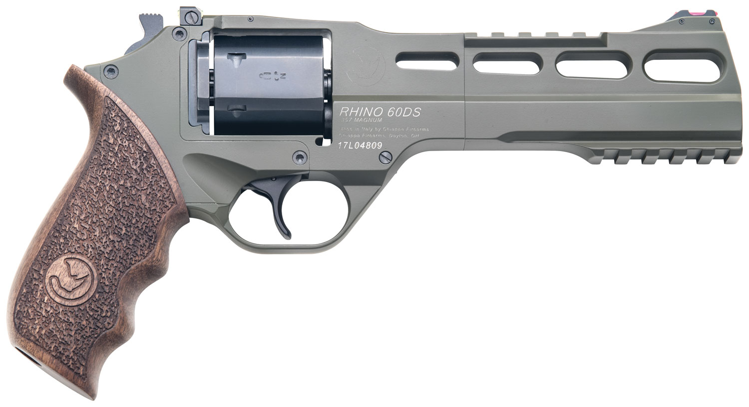 Chiappa Firearms CF340282 Rhino 60SAR SAO 357 Mag 6rd 6" Blued Cylinder OD Green Steel Barrel OD Green Cerakote Aluminum Frame with Walnut Grip
