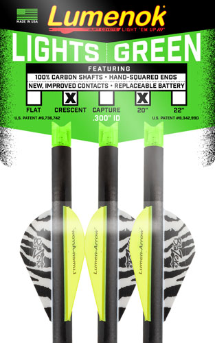 LUMENOK XBOW ARROW 20" CARBON - GRN LIGHTED CRESCENT NOCK 3PK - Image 2