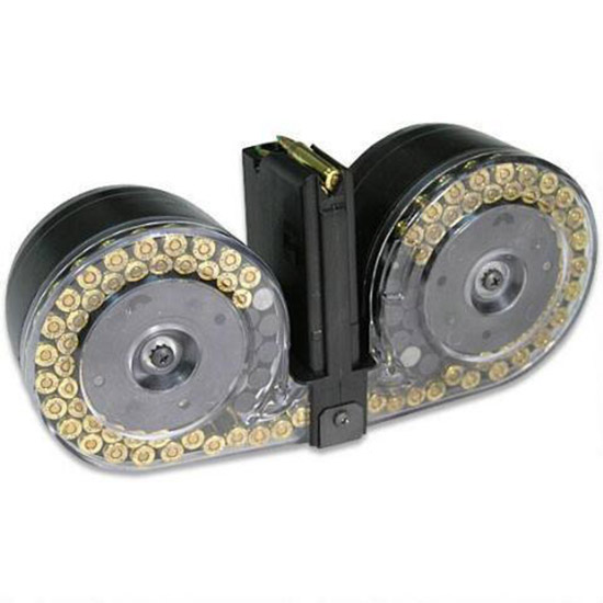 RWB DUAL DRUM MAG AR15 100RD BLK CLEAR FRONT