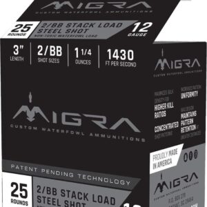 Migra Waterfowl Steel Shot Shotshell 12 ga 3" 1-1/4 oz 1430 fps #2-BB 25/ct