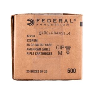 Federal Ammo American Eagle Rifle Ammunition .223 Rem 55 gr FMJ 3240 fps 500/rd Case