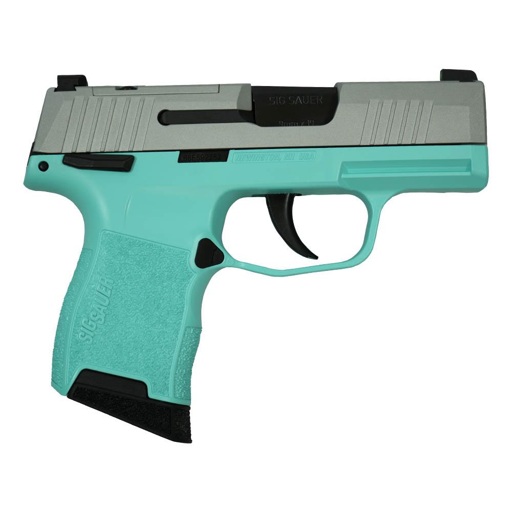 Sig Sauer "Silver Slide/Robin's Egg Blue Frame" P365 Optic Ready Handgun 9mm Luger 10rd Magazines(2) 3.1" Barrel X-RAY 3 Sights Manual Safety