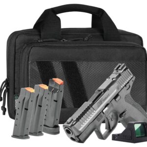 Smith & Wesson 14955 M&P9 Shield X Bundle Sub-Compact 9mm Luger 15+1 3.60" Black Armornite Target Crown Barrel, Black Armornite Stainless Steel Serrated w/Optic Slide, Black Polymer Frame w/Picatinny