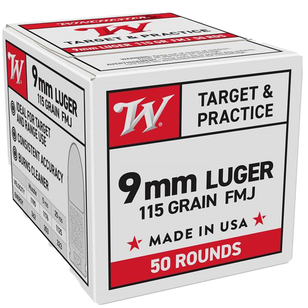 Winchester USA Pistol Ammo 9mm Luger 115 FMJ USA PARA 50 rd.