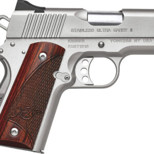 Kimber Mfg, Inc 3200330 Ultra Carry II 45 ACP 7+1 3" Stainless Match Grade Barrel, Satin Silver Serrated Stainless Steel Slide, Satin Silver Aluminum Frame w/Beavertail, Rosewood Grip